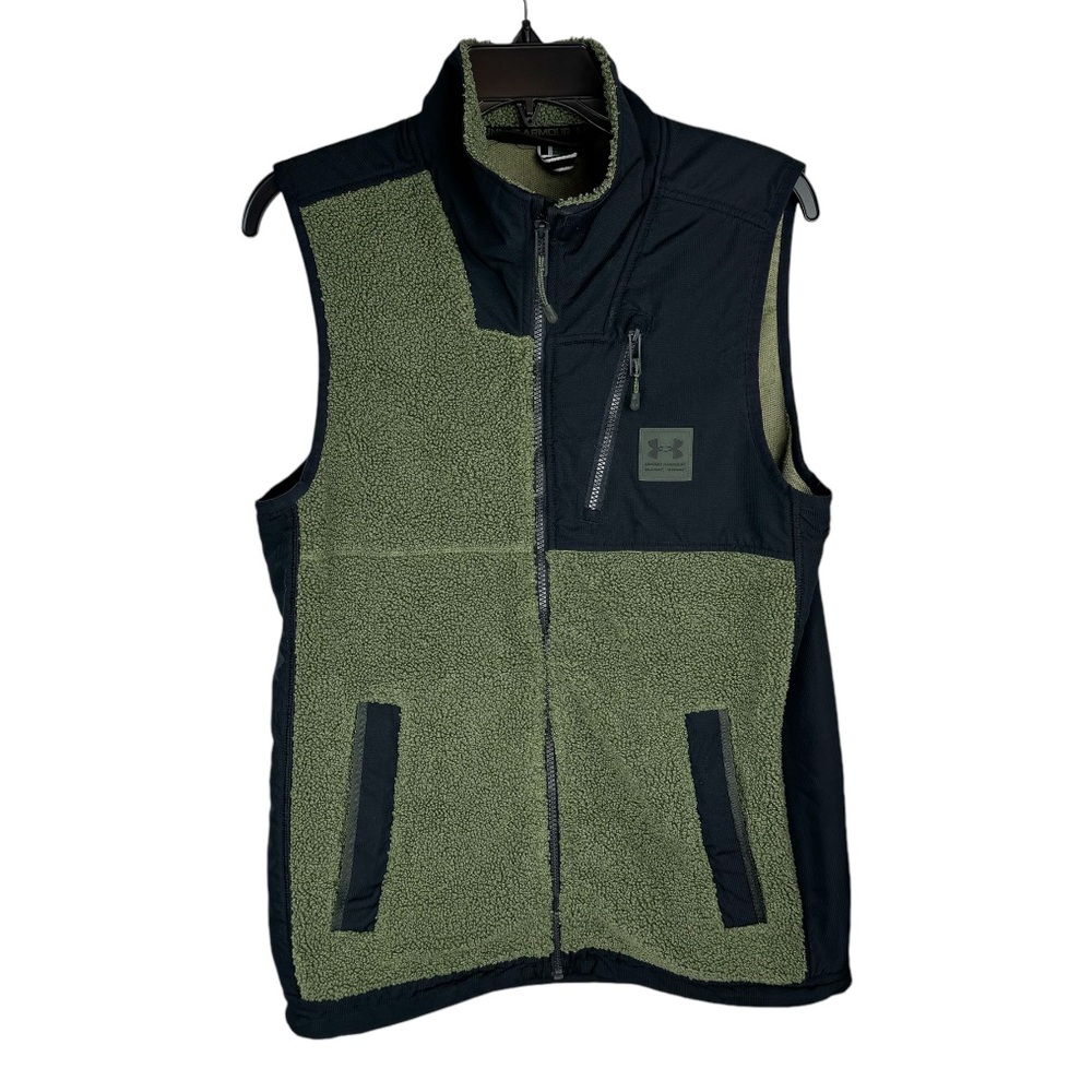 Under Armour Boucle Vest Jacket Sz Small Army Green Black Outerwear Full Zip